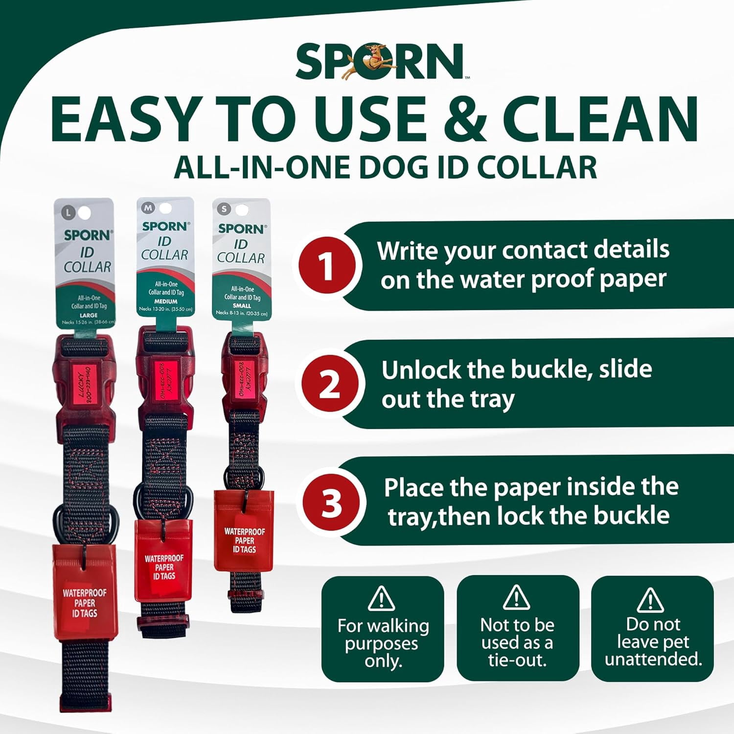 Sporn Dog ID Collar for Medium Dogs, Black & Red Dog Collar with 3 Pcs Prefolded Paper