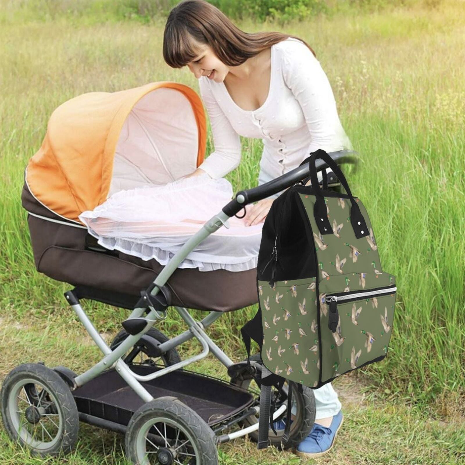 Ratiio Birds Wild Ducks Mummy Backpack - Waterproof Twill Canvas, Large Capacity Diaper Bag with Multiple Pockets and Adjustable Straps