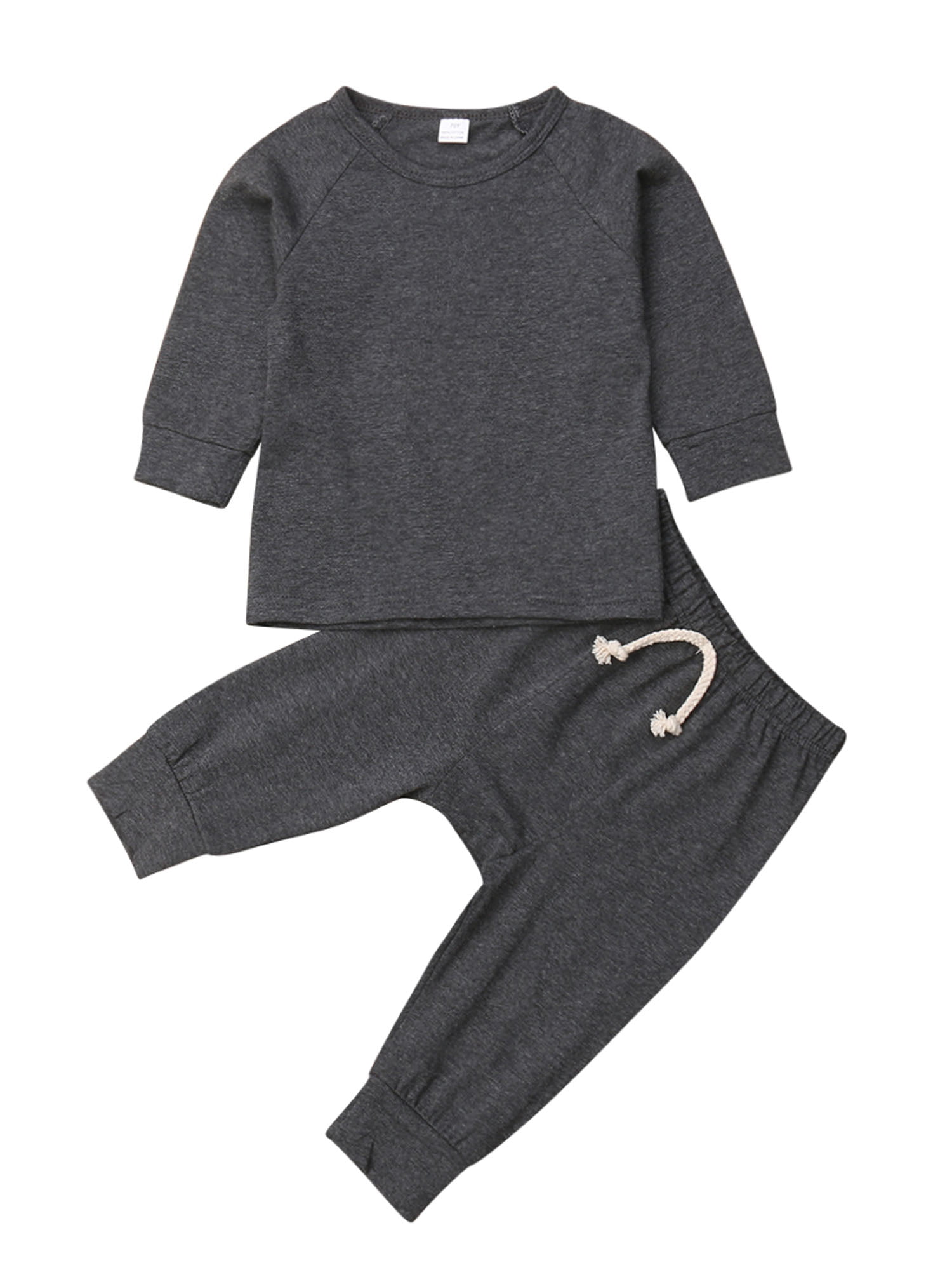 Baby Girl Boy Clothes Set Solid Long Sleeve Sweatshirt Top Pants Unisex Newborn Fall Winter Pajamas Outfits