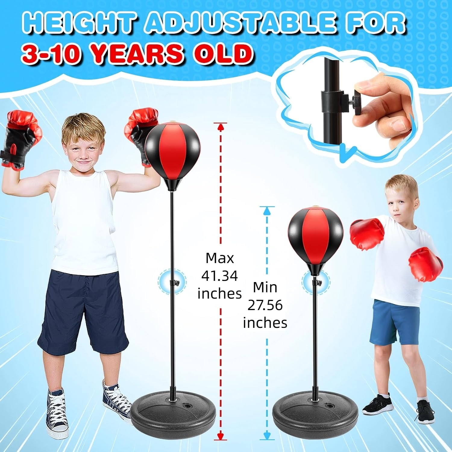 EOTVIA Punching Bag for Kids, Freestanding Boxing Set with Junior Gloves, 41 Inch Height Adjustable Punching Bag with Stand, Sport Game Toys for Boys Girls 3-10 Years Perfect for Exercise and Fitness