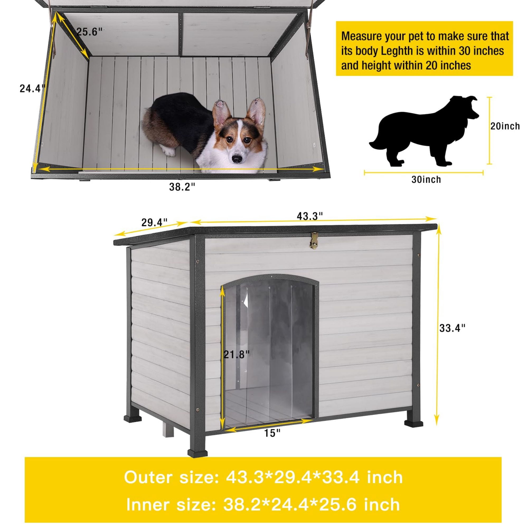 Aivituvin Wooden Dog House Anti-chewing Kennels for Outdoor & Indoor, Off-White Large