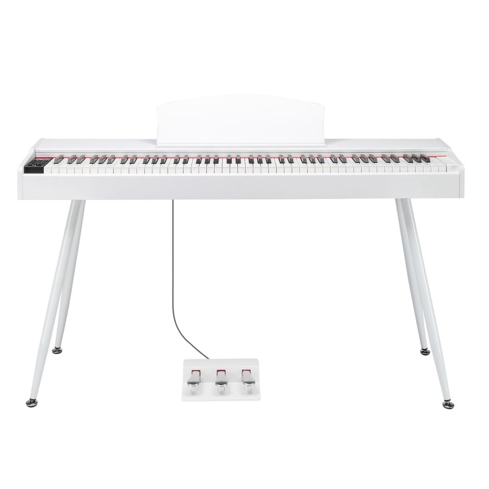 88 Key Full Weighted Keyboard Piano - Full Size Digital Piano Multi-Functional Electric Keyboard with Metal Stand | Power Adapter | Triple Pedal | MIDI Connecting (White)