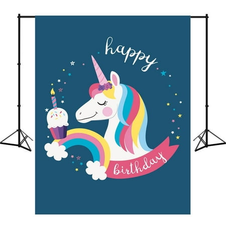 GreenDecor Polyester Fabric 5x7ft Kids Photography Backdrops Unicorn Make a Wish with Cake Photo Background for Birthday