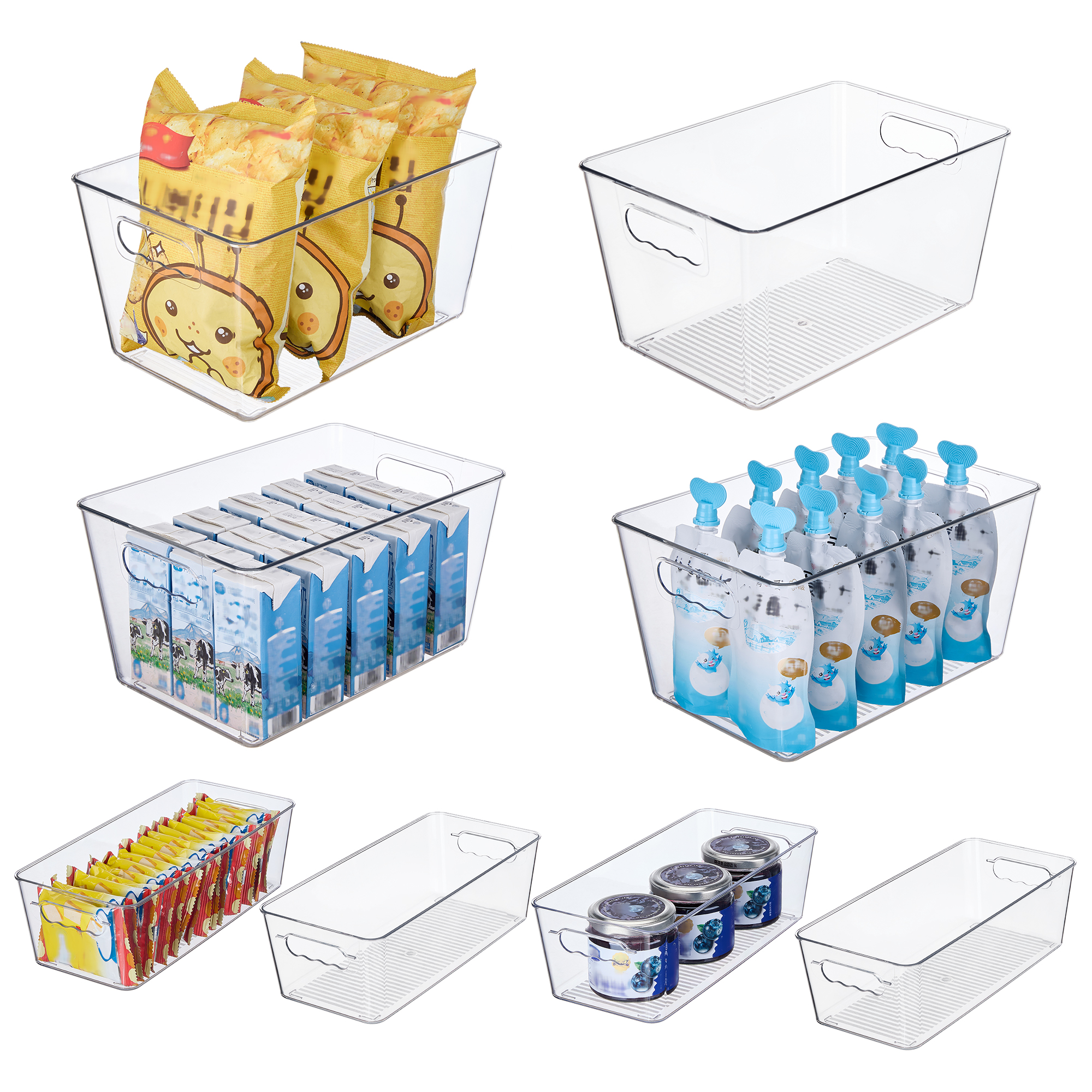 Sindcom 8 Pack Clear Plastic Storage Bins with Handles, Pantry Organizer Bins, Refrigerator, Cabinet, Kitchen, Countertops, Stackable Storage Containers for Home, 4 Pack Large and 4 Pack Small