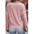 thumbnail image 3 of Women's Pink Ribbed Texture Lace Trim V Neck Long Sleeve Top, 3 of 5