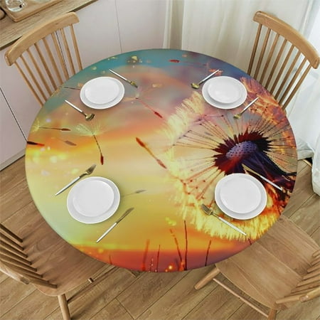 

Autua Dandelion Round Tablecloth with Elastic Edge Stain Resistant and Washable Indoor Outdoor Table Cover for Kitchen Dining Wedding Parties 100% Polyester Fiber 54 -58