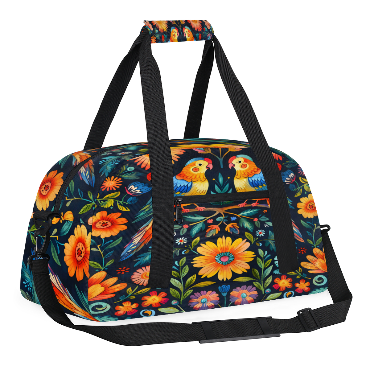 Herdesigns Sports Duffle Bags Travel Duffle Bag Gym Bag Mexico Floral Otomi Style Bird Weekender Travel Bag Waterproof Overnight Bag Carry On Travel Tote Bag Dance Bags
