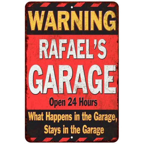 RAFAEL'S Garage Warning Man Cave Wall Decor 8 x 12 High Gloss Metal 208120030210