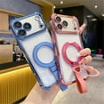 thumbnail image 3 of For IPhone 17 Pro Max Case Compatible With MagSafe, Transparent Crystal Back Cover With Ring Stand Magnetic Cover Case,Pink,For iPhone 17 Pro Max, 3 of 9