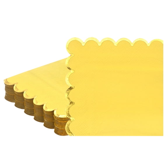 Uxcell 50Pack Servilletas de Papel de Cóctel con Borde Festoneado Dorado para Fiestas y Eventos [Amarillo]