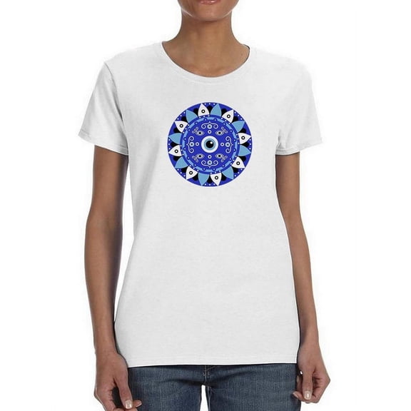 Blue Mandala Nazar Eye Wt Shaped T-Shirt Women -Image by Shutterstock, Female Large