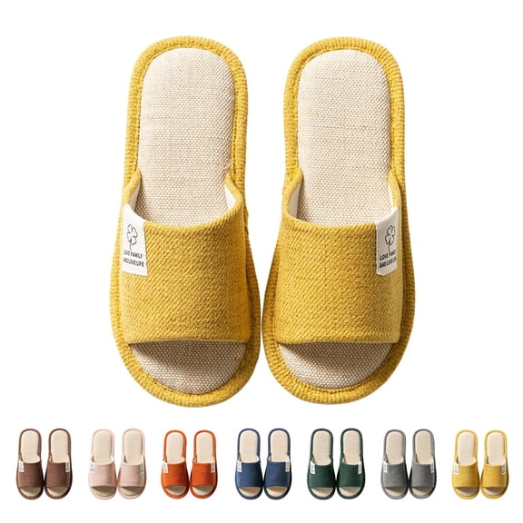AUDeals Cotton Linen Slippers, Striped House Shoes with Anti Slip Comfort for Indoor Daily Wear (Yellow, 6-6.5)