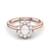 Mooneye 0.79 Cts Oval Pearl Halo Art Deco Engagement Women Ring 925 Sterling Silver Rose Vermeil