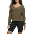 thumbnail image 2 of CQONEPT Womens Sweatshirts Scoop Neck Casual Pullover Tops Long Sleeve Tunic Tops Solid Fall Fashion Clothes Army Green XL, 2 of 6