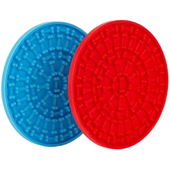 2 Pcs Tapis à Lécher pour Chien Silicone Chargeur Lent Puissant Dispositif de Distraction pour le Bain pour Animaux de Compagnie - Bleu, Rouge