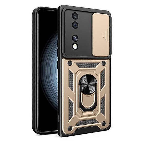 Compatible For Honor 70 5G Phone Kickstand Case Slide Camera Lens Protection PC+TPU Cover Gold