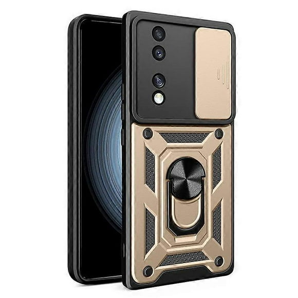 Compatible For Honor 70 5G Phone Kickstand Case Slide Camera Lens Protection PC+TPU Cover Gold