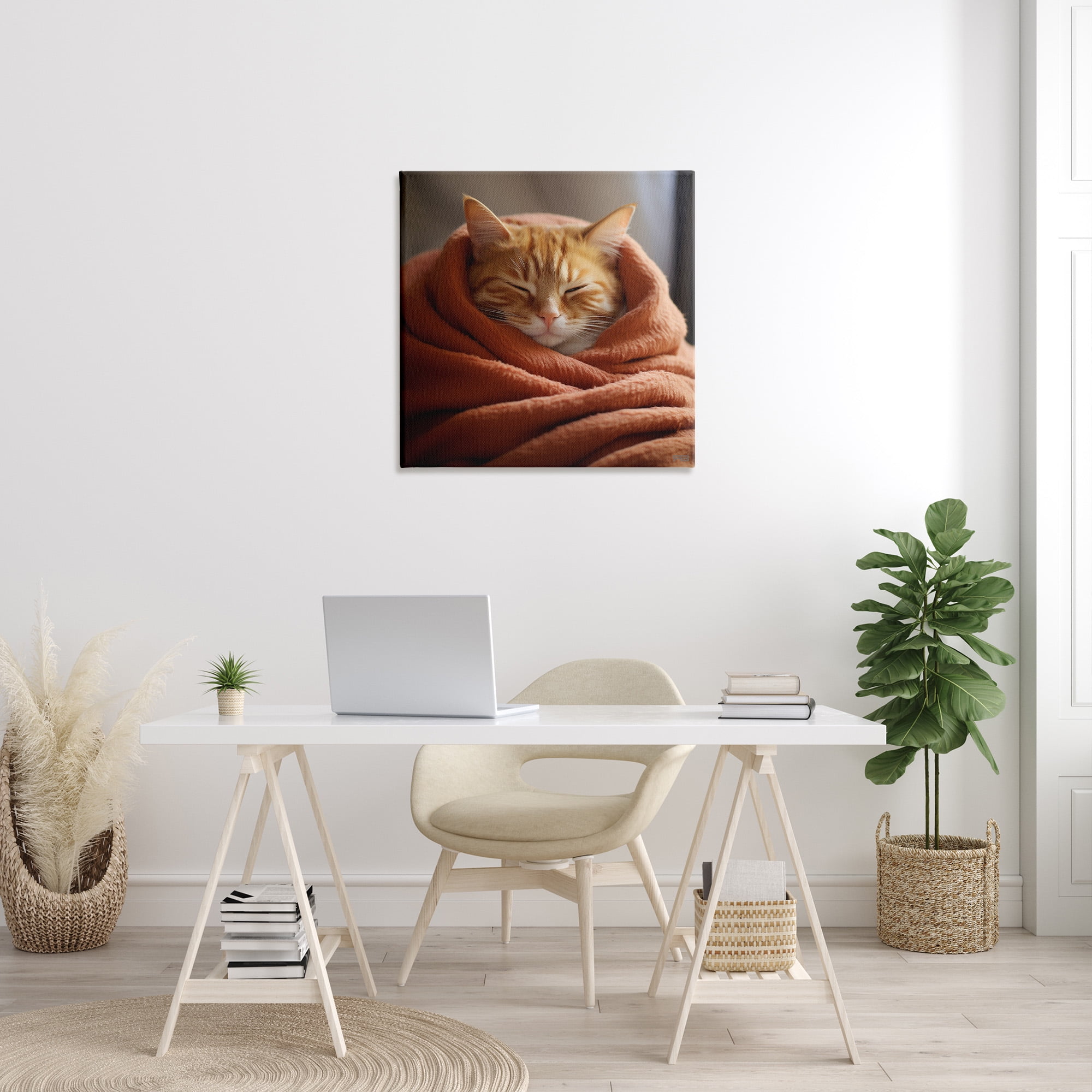 Stupell Industries Cuddling Sleepy Cat Animals & Insects Painting Gallery Wrapped Canvas Art Print Wall Art, 30 x 30