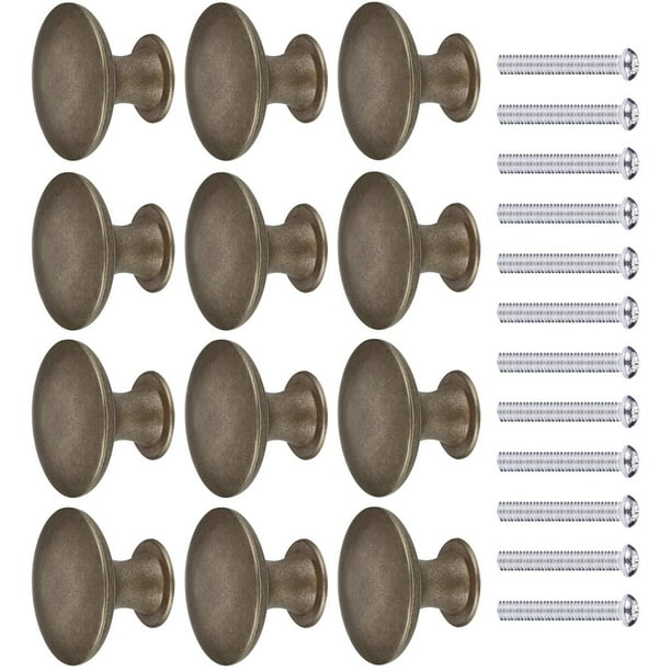 12 Retro Brass Door Knob with Screws, Diameter 30mm Round Vintage