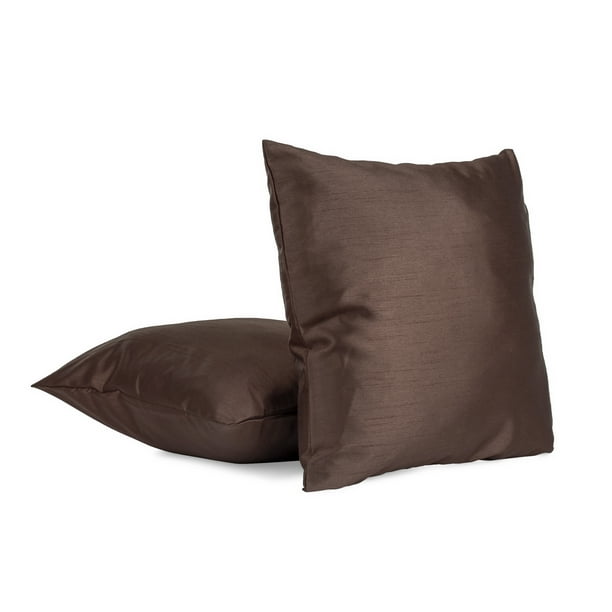 Pack of 2 Solid Faux Silk Decorative Pillow Covers (20x20, Espresso