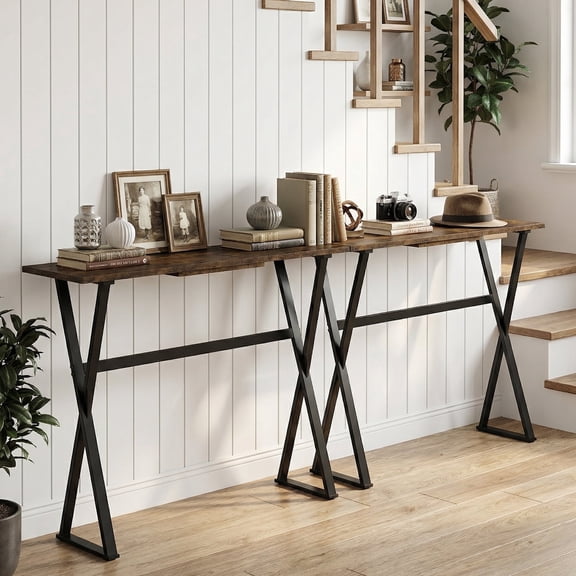 Manxile Industrial Console Table Set of 2, Wood Entryway Table Hallway Table Sofa Table for Living Room,Foyer and Corridor, Rustic Brown