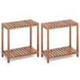 thumbnail image 1 of Gymax 2PCS 2-Tier Side Table Teak Wood Stand Utility Storage Shelf Entryway Bench, 1 of 10