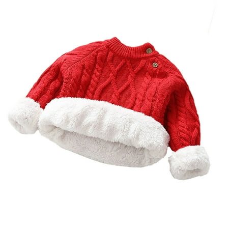 

Scyoekwg Baby Sweaters for Girl Newborn Infants Toddler Baby Boys Sweaters Long Sleeve Round Neck Winter Fleece Thickened Warm Sweaters Pullover (Red 6 Months)
