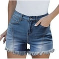 thumbnail image 2 of Wensltd Summer Jean Shorts for Women Mid Waisted Button Zipper Ripped, 2 of 8