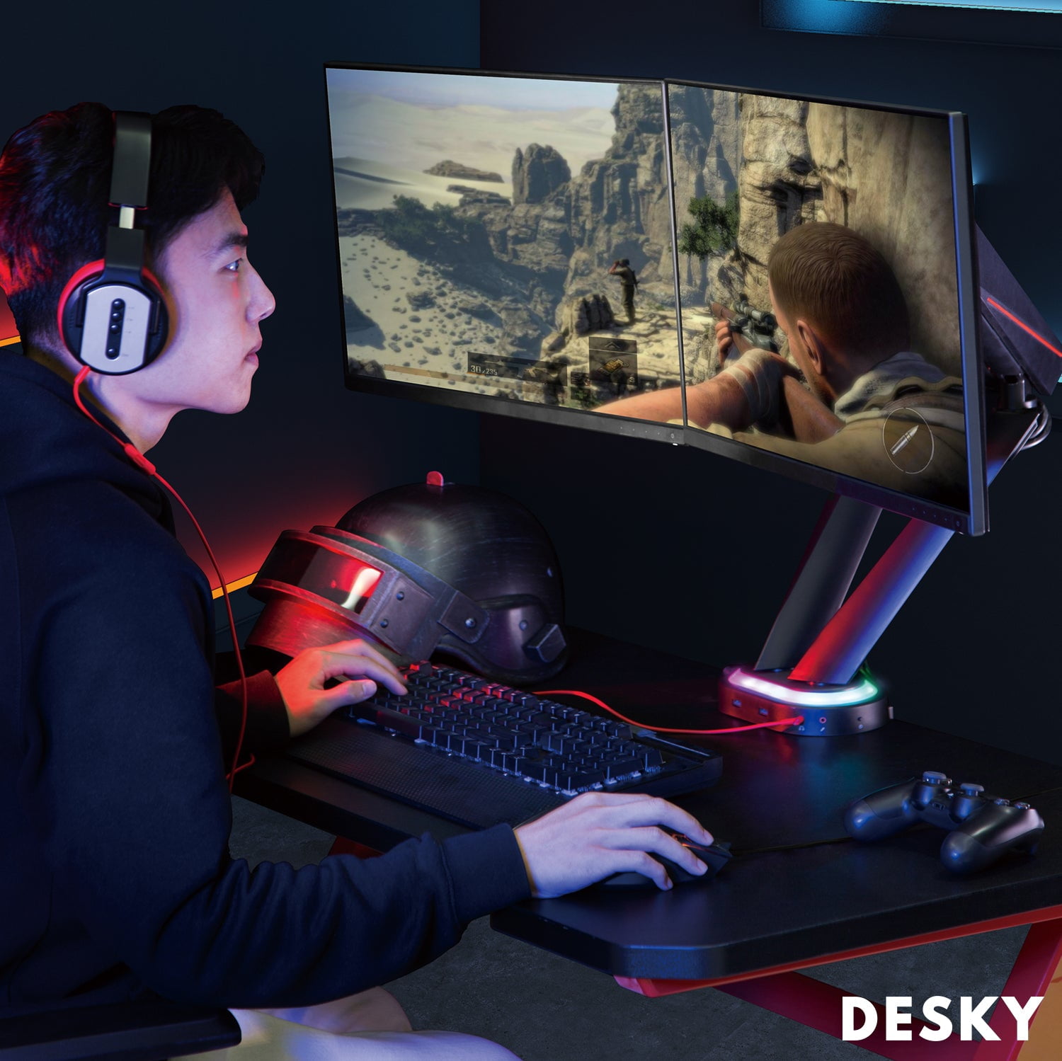 Desky Dual LED Gaming Monitor Arm