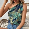 thumbnail image 6 of Weiqiqre Women Beach Fashion One Shoulder Blouse Top Tropical Print Tie Side Boho Sleeveless Summer Shirts, 6 of 6