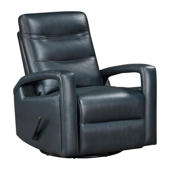 Maklaine Faux leather Swivel Glider Reclining Chair in Navy Blue