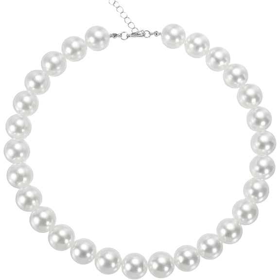 Zephyriana Round Imitation Chokers Pearl Necklace, 16mm Dainty Jewelry Pearl Necklaces for Women Mothers Birthday Day Gifts, Prom Party Costume Jewelry Gifts, White