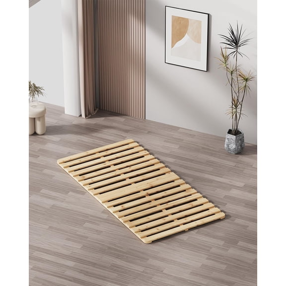 Japanese Tatami Mat, Tatami Bed Frame, Foldable Wood Slatted Floor Bed Frame for Futon Mattress, Breathable Floor Sleep Bedding - Twin