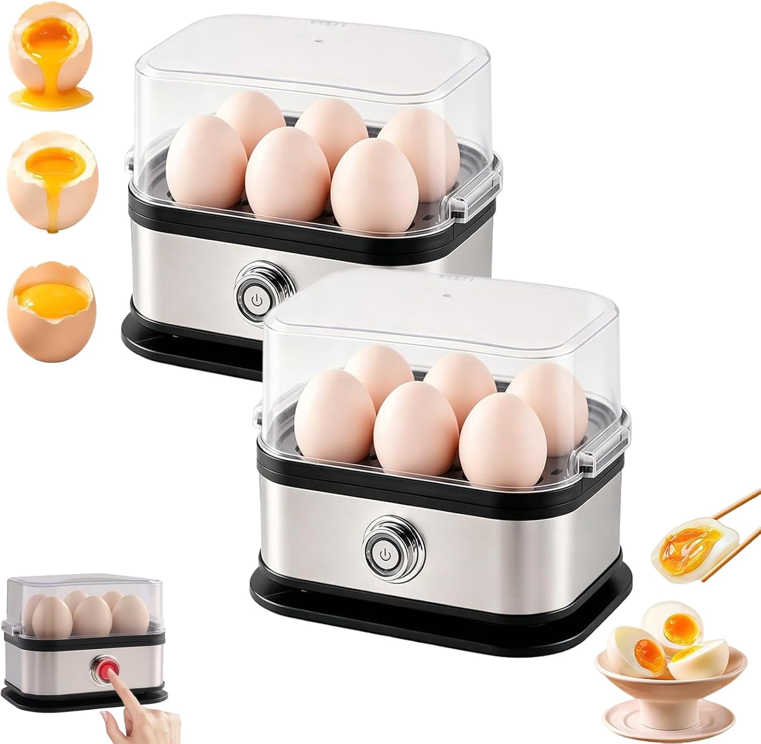 Multifunctional Egg Steamer with Clear Lid, 2026 Rapid Egg Cooker Electric 6 Eggs Capacity with Auto Shut, Compact 6 Egg Electric Cooker for Hard Boiled Eggs for Soft Medium Hard Boiled (1 pcs)