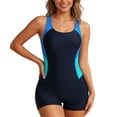 thumbnail image 2 of One Piece Swimsuit Women Color Block Scoop Neck Racerback Boyleg Bathing Suit Swimwear, 2 of 5