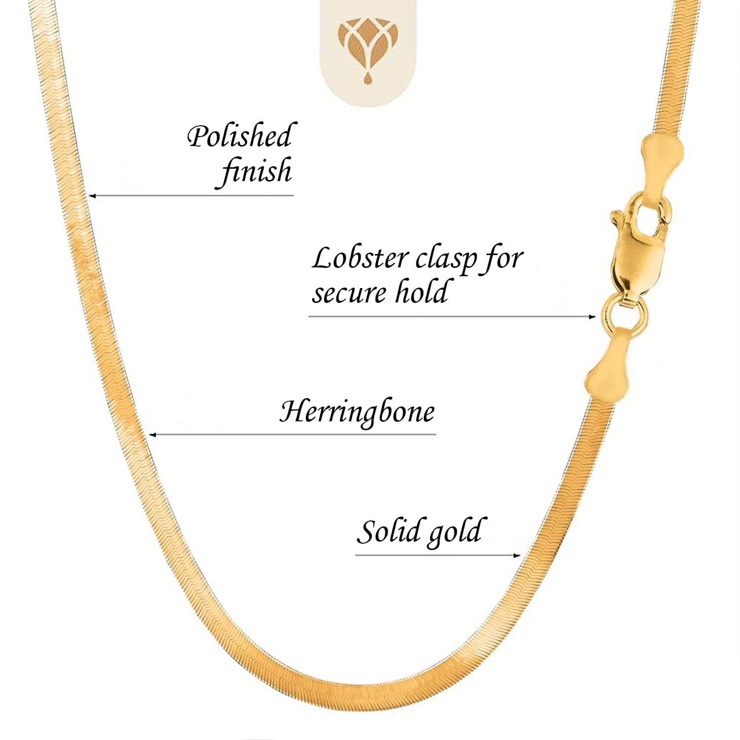 10k SOLID Yellow Gold 2.8mm Herringbone Chain Necklace or Bracelet for Pendants and Charms with Lobster-Claw Clasp (7", 16", 18", 20 inch)