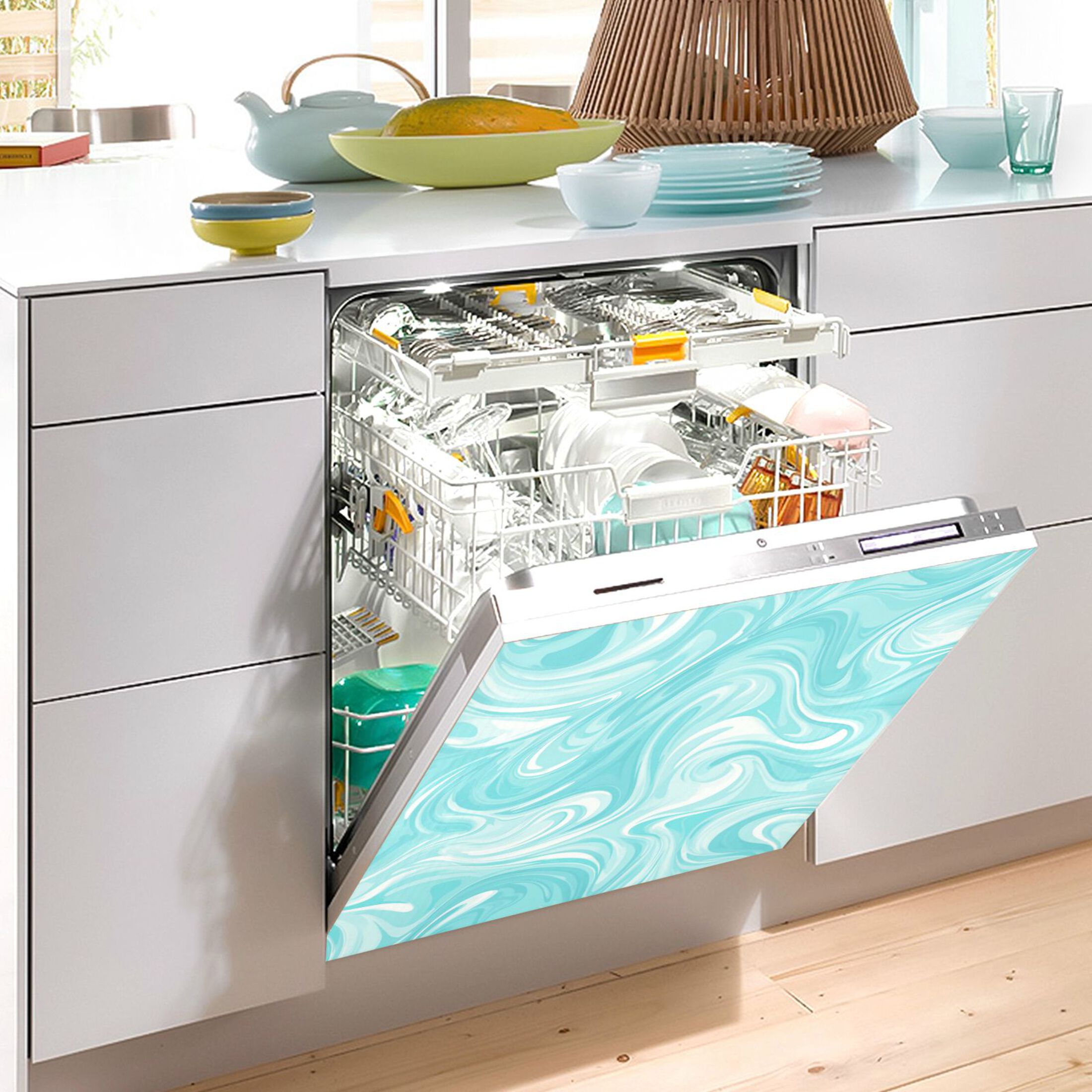 Dishwasher Magnetic Refrigerator Magnet Cover Sticker Home Decorative 23"x26" Light Blue Smooth Lines