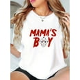 thumbnail image 2 of Casual Crew Neck T-Shirt for Women with "Mama's Boy" Geometric Jason Mask Print, Knitted Polyester-Spandex Blend, Medium Stretch Fabric, Fashionable Short Sleeve Tee for All Seasons, 2 of 8