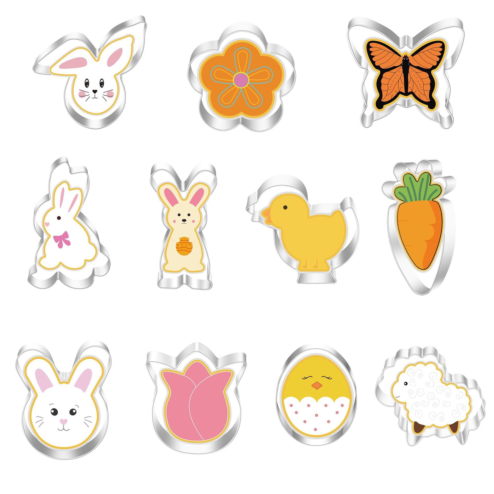 Set 6 Emporte-Pièces Pâques En Inox - Lapin, Œuf, Carotte, Poussin, Papillon, Fleur Pour Biscuits & Pâtisserie