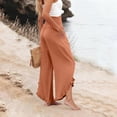 thumbnail image 7 of Wide Leg Linen Pants for Women Cropped Elastic Waist Ruffle Hem Beach Flowy Pants with Pockets Womens Spring Pant Ginger S, 7 of 7