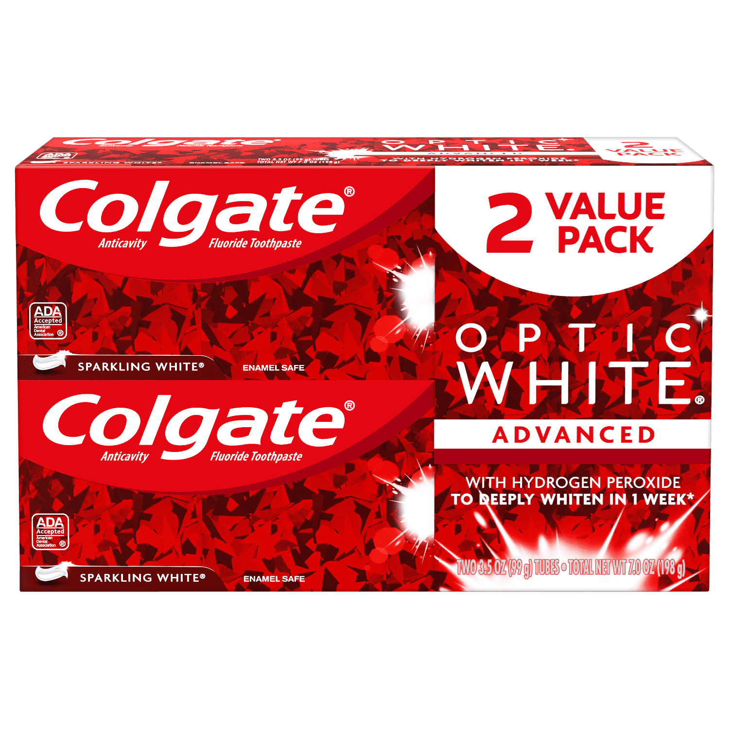 Colgate Optic White Whitening Toothpaste, Sparkling Mint - 3.5 Ounce (2 Pack)