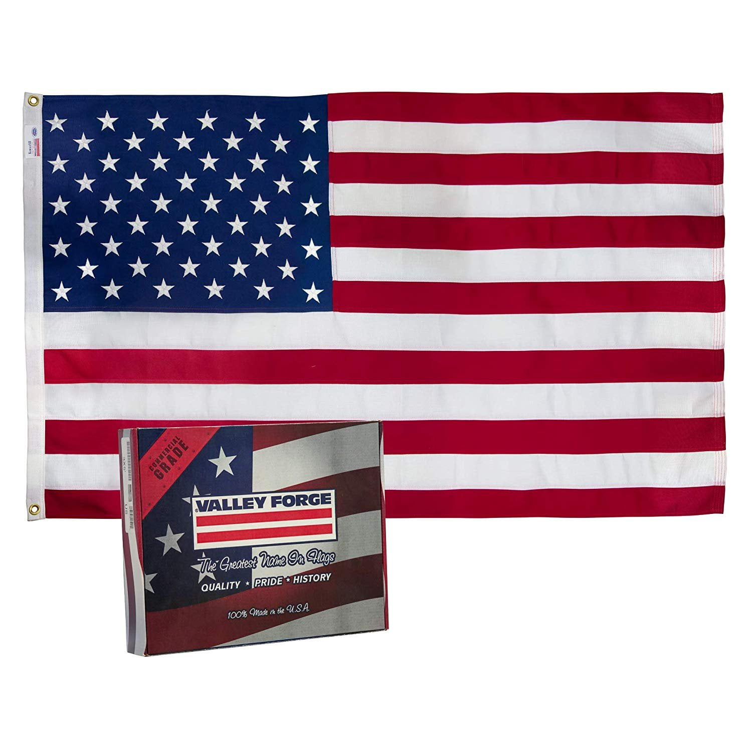 Commercial Grade Valley Forge American Flag 3'x5' sewn Nylon 100% USA Made 