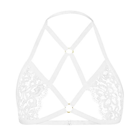 Upioiwer Lingerie Set For Women Lingerie Women S Sexy Halter See-Through Bra Metal Ring Hollow Lace V-Neck Underwear Cute Lingerie Sets For Women Curvy Lingerie For Women Lace Push Up Lingerie For