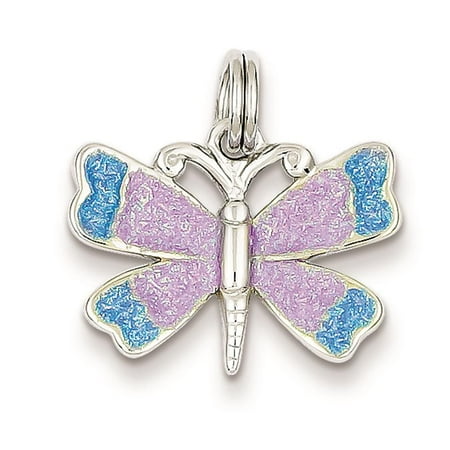 925 Sterling Silver Enamel Butterfly Charm Pendant 14mmx19mm