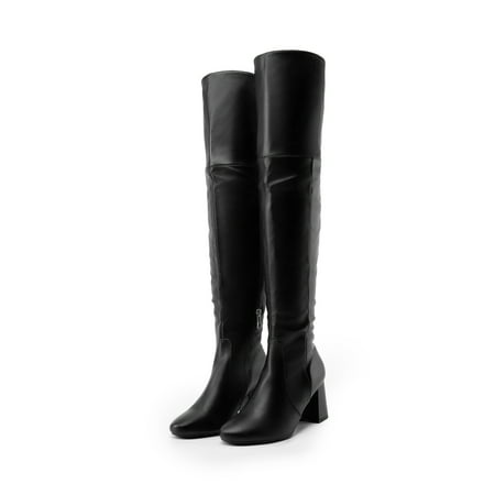 

BURUDANI Women’s Winter Thigh High Over the Knee Fashion Chunky Heel Long Boots BLACK/PU Size 9