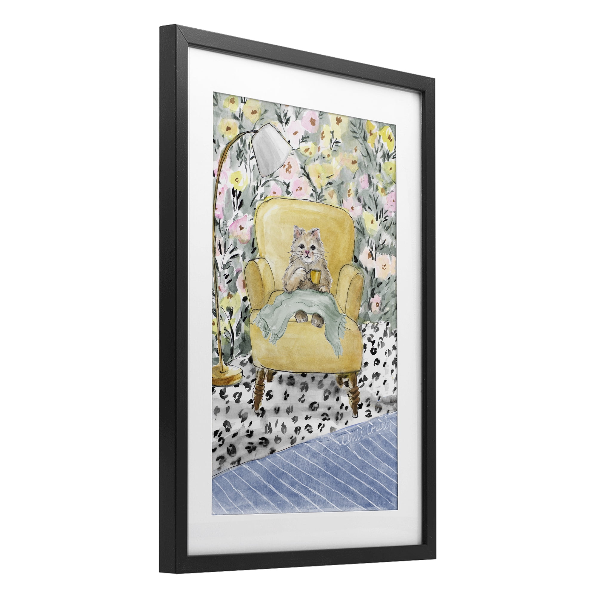 Stupell Industries Cozy Cat Relaxing Black Framed Print Under Glass, design by Lanie Loreth