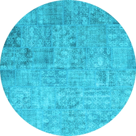 Ahgly Company Indoor Round Patchwork Light Blue Transitional Area Rugs, 4' Round