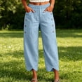 thumbnail image 6 of Miluxas Women's Lightweight Wide Leg Pants Elastic High Waist Cropped Harem Trousers with Pockets Summer Fashion Outfits Blue, 6 of 6