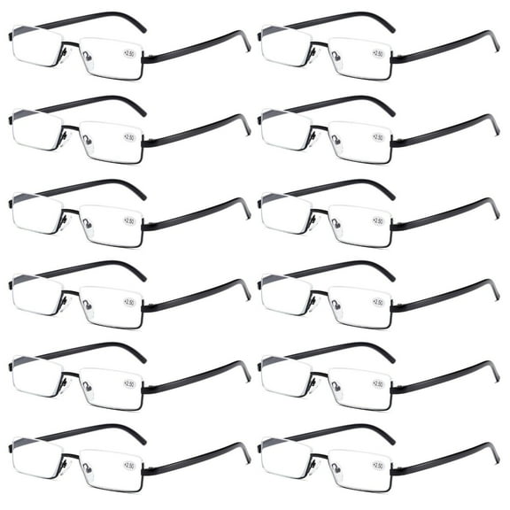 12PK Men Half Metal Frame Reading Glasses Blue Light Readers for Small Head Face