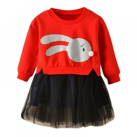 

Toddler Baby Girl Bunny Long Sleeve Tutu Dress Fluffy Tulle Dress Princess Dress 1-6T